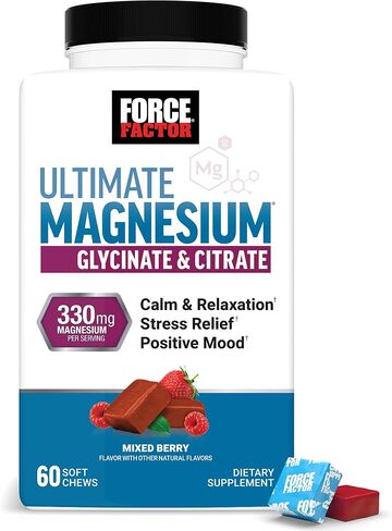 Force Factor Ultimate Magnesium Supplement, Magnesium for Sleep, Stress Relief, Calm, and Relaxation, Magnesium Chewable, Vegan, Gluten Free, & Non-GMO, Orange Creamsicle Flavor, 60 Soft Chews in Kuwait