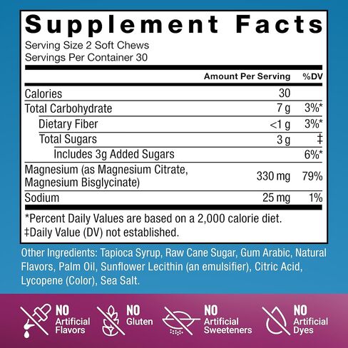 Force Factor Ultimate Magnesium Supplement, Magnesium for Sleep, Stress Relief, Calm, and Relaxation, Magnesium Chewable, Vegan, Gluten Free, & Non-GMO, Orange Creamsicle Flavor, 60 Soft Chews in Kuwait