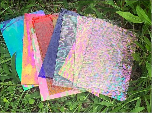 Lanyani 12 Sheets Iridescent Stained Glass Sheets, Cathedral Art Glass Packs for Mosaic Work Craft, Assorted Clear+Opaque+Colored Transparent in Saudi Arabia