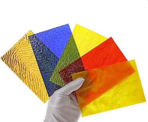 Lanyani 12 Sheets Iridescent Stained Glass Sheets, Cathedral Art Glass Packs for Mosaic Work Craft, Assorted Clear+Opaque+Colored Transparent in Saudi Arabia