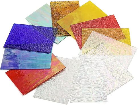 Lanyani 12 Sheets Iridescent Stained Glass Sheets, Cathedral Art Glass Packs for Mosaic Work Craft, Assorted Clear+Opaque+Colored Transparent in Saudi Arabia