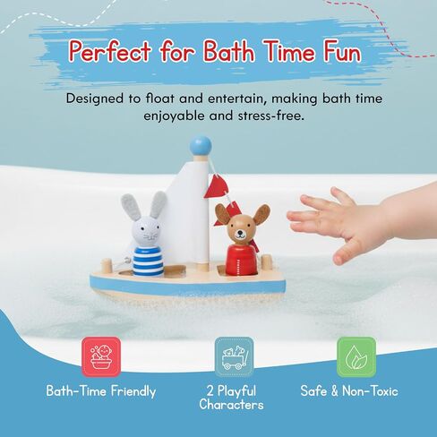 Jack Rabbit Creations Wooden Toy Boat - Floating Bath Toy - Ages 3+ in Saudi Arabia