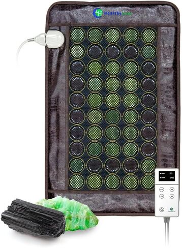 HealthyLine Far Infrared Light Electric Heating Pad for Pain Relief - 50 Pieces Natural Jade and Tourmaline Gemstones - Negative Ions, Flexible Mat - FSA or HSA Eligible in Saudi Arabia