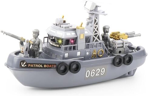 Patrol Boat Toy, Electric Ship Model Coast Guard Vessel Military Ship Cambatant Vessel Pool Warship Model with Sound Effect and Lights in Kuwait