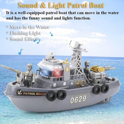 Patrol Boat Toy, Electric Ship Model Coast Guard Vessel Military Ship Cambatant Vessel Pool Warship Model with Sound Effect and Lights in Kuwait