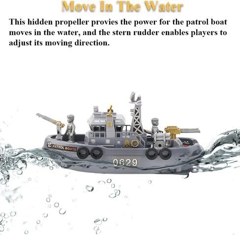 Patrol Boat Toy, Electric Ship Model Coast Guard Vessel Military Ship Cambatant Vessel Pool Warship Model with Sound Effect and Lights in Kuwait