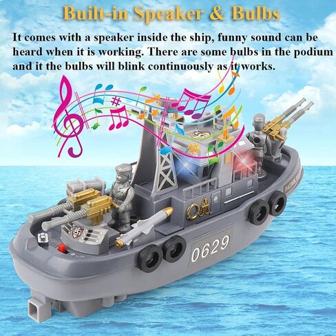 Patrol Boat Toy, Electric Ship Model Coast Guard Vessel Military Ship Cambatant Vessel Pool Warship Model with Sound Effect and Lights in Kuwait