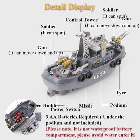 Patrol Boat Toy, Electric Ship Model Coast Guard Vessel Military Ship Cambatant Vessel Pool Warship Model with Sound Effect and Lights in Kuwait