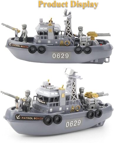 Patrol Boat Toy, Electric Ship Model Coast Guard Vessel Military Ship Cambatant Vessel Pool Warship Model with Sound Effect and Lights in Kuwait