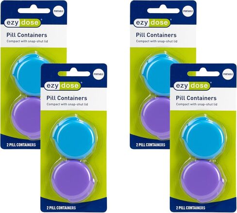 EZY DOSE Fashion Daily Round, Portable On-The-Go Pocket Pharmacy, Pill Box, Organizer and Vitamin Containers, Snap Shut Lids, Perfect For Traveling, Color May Vary in Kuwait