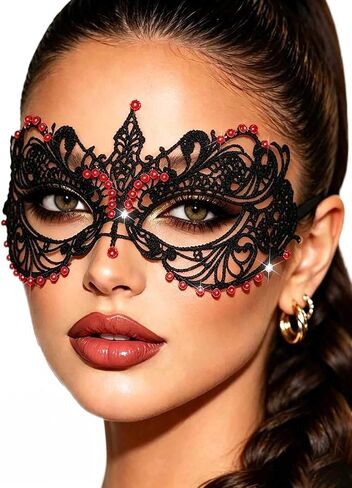 Tgirls Lace Mask for Women Rhinestone Sexy Masquerade Masks Costume Party Lace Face Mask Halloween Eye Mask in Kuwait