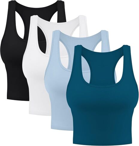 4 Pieces Women's Crop Tops Cotton Basic Tank Tops Racerback Sleeveless Sports Workout Crop Tank Tops in Kuwait