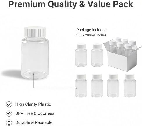 10PCS 200ML / 6.8oz Empty Refillable Square Bottles Plastic Portable Solid Powder Bottles Holder Storage Container Case Box (White) in Kuwait