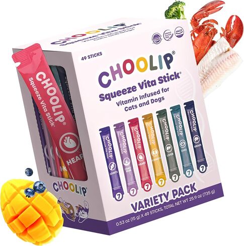 Choolip Squeeze Vita Stick Lickable Cat & Dog Treats Variety, 49-Count in Kuwait
