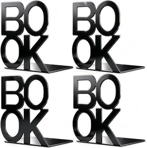 Book Ends - Decorative Metal Book Ends Supports for Bookrack Desk (Black Book Ends 4 Pack) in Kuwait