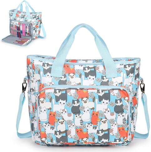 Aeelike Yarn Storage Bag Organizer, Large Crochet Tote Bag, Blue Cat in Kuwait