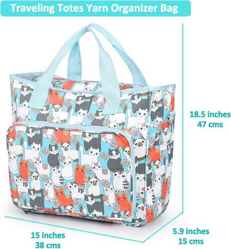 Aeelike Yarn Storage Bag Organizer, Large Crochet Tote Bag, Blue Cat in Kuwait