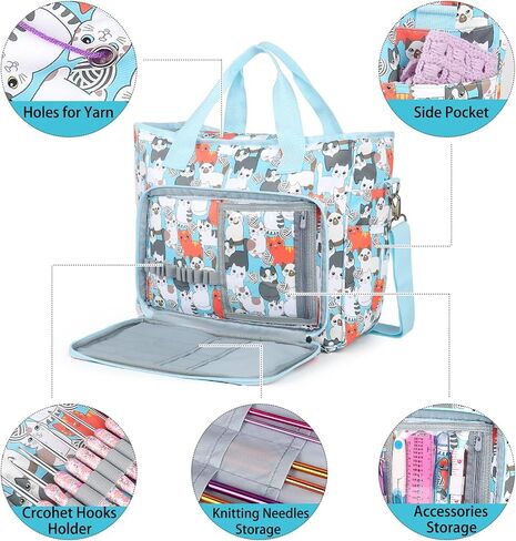 Aeelike Yarn Storage Bag Organizer, Large Crochet Tote Bag, Blue Cat in Kuwait