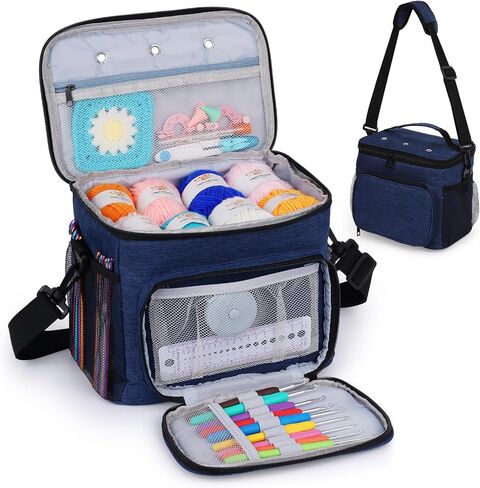 Aeelike Yarn Storage Bag Organizer, Large Crochet Tote Bag, Blue Cat in Kuwait