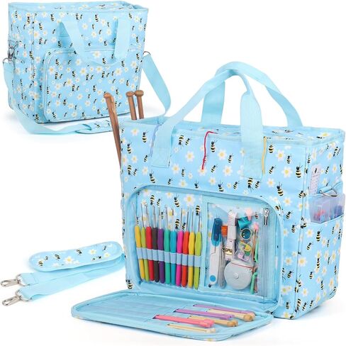 Aeelike Yarn Storage Bag Organizer, Large Crochet Tote Bag, Blue Cat in Kuwait