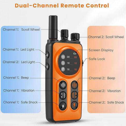 Dog Shock Collar 2 Dogs, 3300ft Dog Training Collar with Remote, Real-time Dual-Channel Remote with 3 Training Modes, Beep, Vibration, Safety Shock, Light, Fits 8-120 lbs All Breeds Sizes - Orange in Saudi Arabia