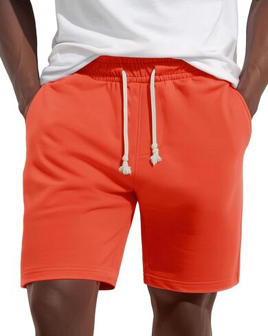 Zengjo Mens Sweat Shorts with Pockets, Cotton Knit Shorts Lounge Gym Jogger Athletic 9" Inch Drawstring Elastic Waist in Kuwait