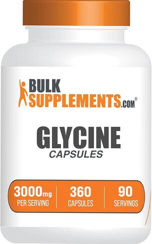 BULKSUPPLEMENTS.COM كبسولات الجلايسين - كبسولات إل-جلايسين، مكملات الجلايسين، جليكاين 3000 مجم - حمض أميني جليكاين، 3 كبسولات لكل وجبة (3000 مجم) - كمية تكفي 90 يومًا، 270 كبسولة in Kuwait