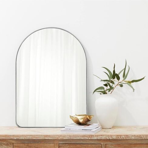 TEEBARN Chrome Arched Mirror 21x30 Wall Mounted Bathroom Mirror with Metal Frame Arched Top Vanity Mirror for Wall Decor Hangs Vertically in Kuwait