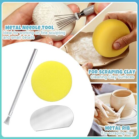 Aukney 100ML Air Dry Clay Glaze and 29pcs Tool Kit, High Gloss Air Dry Clay Glaze, Sealant, Prevent Clay from Cracking, and Scratch Resistant - Pottery Tools for Stippling, Shaping Clay Crafts in Kuwait