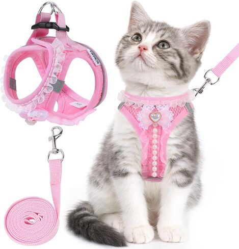 Cat Harness and Leash Set Escape Proof Walk Harness for Cats Pink XS in Saudi Arabia