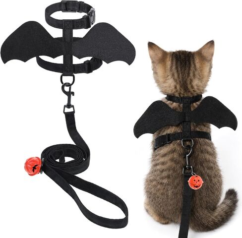 Cat Harness and Leash, Cat Halloween Costumes with Bat Wings & Pumpkin Bell in Saudi Arabia