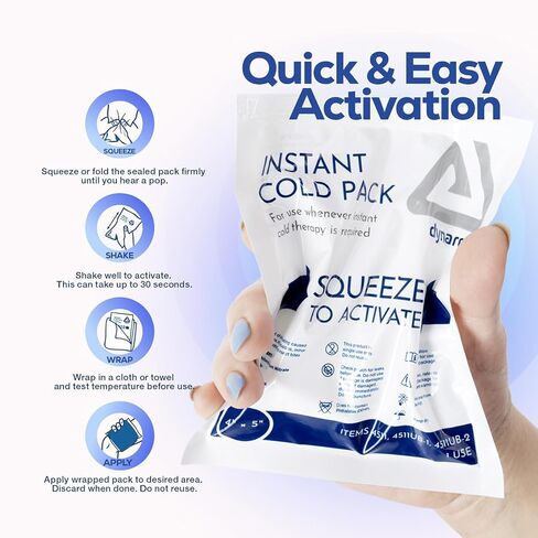 Dynarex Disposable Ice Packs for Injuries - Instant Cold Packs for First Aid, Swelling, Sprains & Abrasions - Single Use Cold Pack & Cold Compress Packs for Joint & Muscle Pain - 24-Pack, 4x5-Inch in Saudi Arabia