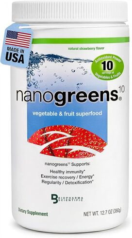 Biopharma Scientific NanoGreens: Greens Superfood Fruit & Vegetable Powder for Digestive Health & Immunity with Spirulina, Chlorella, Kale, Spinach, Plant Based, Strawberry Flavor, 30 Servings in Saudi Arabia
