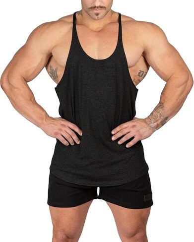 Stringer Bodybuilding Tank Tops Low Cut Off Gym Workout Training Stretch Polyester Quick Dry T Shirts in Kuwait