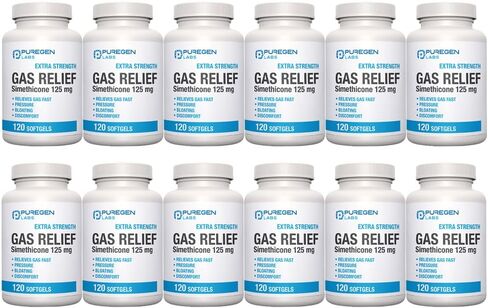 P Puregen Labs Extra Strength Gas Relief Softgels with Simethicone 125 mg | Fast Relieve of Pressure, Bloating and Painful Discomfort – 2 Pack | Total 240 Softgels in Kuwait