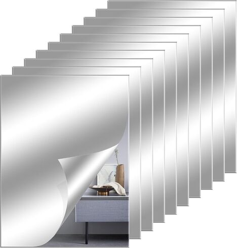 12" x 12" Acrylic Flexible Mirror Sheets, 16 Pack Self Adhesive Mirror Tiles Square Cuttable Mirror Wall Stickers, Non-Glass Plastic Mirror Stickers Safety Reflective for DIY Craft Home Wall Decor in Kuwait