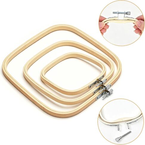 Yorwex 3 Pieces 3 Sizes Square Embroidery Hoops Adjustable Wooden Circle Cross Stitch Hoop Ring for DIY Embroidery Craft Art Craft Handy Sewing and Christmas Ornaments in Saudi Arabia