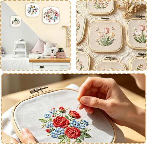 Yorwex 3 Pieces 3 Sizes Square Embroidery Hoops Adjustable Wooden Circle Cross Stitch Hoop Ring for DIY Embroidery Craft Art Craft Handy Sewing and Christmas Ornaments in Saudi Arabia