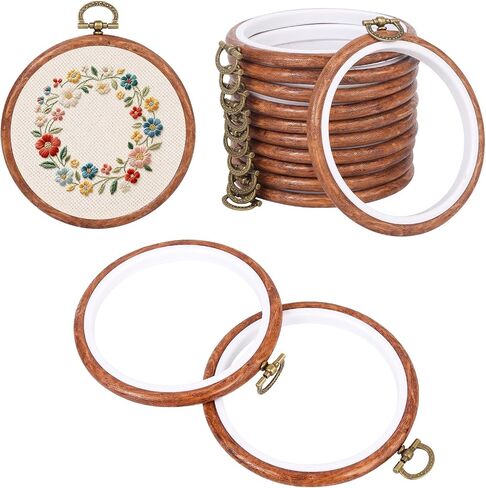 15 Pcs 3 Inch Embroidery Hoops Bulk, Vintage Imitated Wood Round Frame for DIY Craft, Cross Stitch Display, Hanging Ornament for Home and Holiday Decor in Kuwait