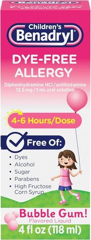 Benadryl Children's Dye-Free Allergy Liquid, Diphenhydramine HCl, Bubble Gum, 4 fl. oz in Saudi Arabia