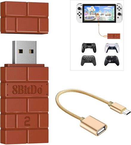 8BitDo USB محول لاسلكي 2 محول دونغل للتبديل 2/Switch LCD/OLED | يعمل مع Steam Deck، Windows، macOS، وحدة تحكم PS5/PS4/PS3، Xbox Series X/S، وحدة تحكم Xbox One Bluetooth OTG Cable - أسود in Kuwait