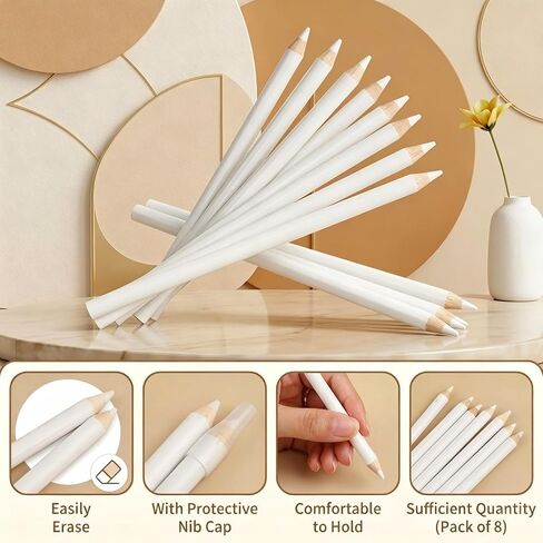 Fabric Marking Pencils 8PCS 17.5cm for Sewing | Washable White with Caps in Saudi Arabia