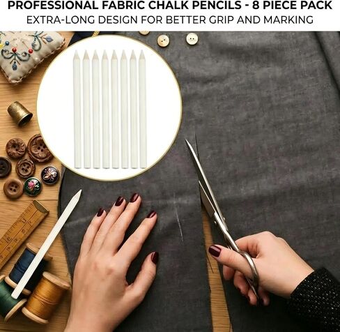 Fabric Marking Pencils 8PCS 17.5cm for Sewing | Washable White with Caps in Saudi Arabia