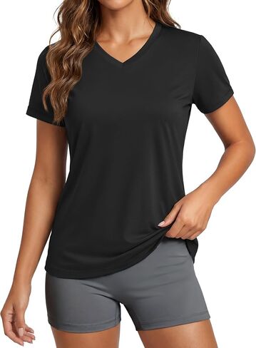 MAGCOMSEN Women's T Shirts V-Neck Short Sleeve UPF 50+ Sun Protection Performance Quick Dry Workout Athletic Shirts Tee Tops in Kuwait
