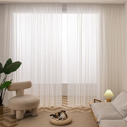 Window Beige Sheer Curtains 48 Inches Width 63 Inches Long 2 Panels Sheer Curtains Clear Curtains Basic Rod Pocket Panel for Home/Living Room/Bedroom/Kids Room in Kuwait