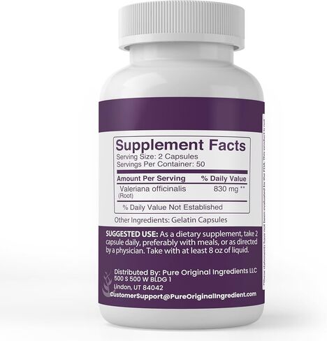 PURE ORIGINAL INGREDIENTS Valerian Root, (100 Capsules) Always Pure, No Additives Or Fillers, Lab Verified in Kuwait
