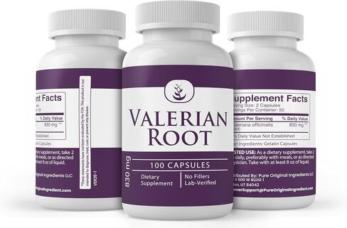 PURE ORIGINAL INGREDIENTS Valerian Root, (100 Capsules) Always Pure, No Additives Or Fillers, Lab Verified in Kuwait