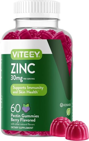 Zinc Gummies Adult & Teens - 30mg - Immune Health Support & Antioxidant Support - Vitamin Zinc Supplement - Vegan, Gelatin Free, GMO Free - Tasty Chewable Berry Flavored Gummy in Kuwait