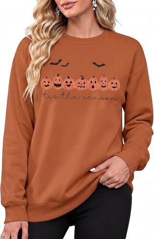 Women's Halloween Pumpkin Face Long Sleeve Spooky Sweatshirts Lightweight Casual Pullover Tops in Kuwait