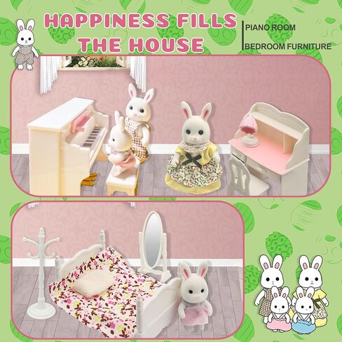Dollhouse Bedroom Furniture Accessories Suitcase Set for Kids, Miniature Bed Wardrobe Dressing Mirror Piano Chair Table & 4 Flexible Dolls, Pretend Play Toy for Girls Ages 3+ (Girls' Bedroom) in Kuwait